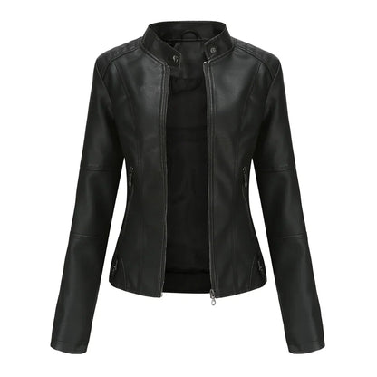 New women's leather jacket Slim jacket Thin section of the spring and autumn jacket Standing collar women's leather jacket