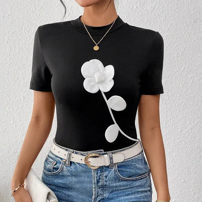 Sexy Short Sleeve Hollow Out Tops Female Black Slim Tee Basic T Shirt Women Elegant Slim Tops