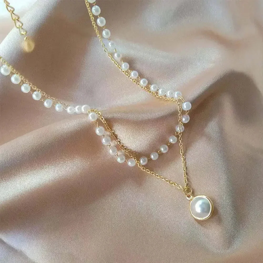 2025 New Women's Pearl Necklace Kpop Gold Color Beads Pendant Necklaces Goth Double Layer Chain Choker for Women Fashion Jewelry