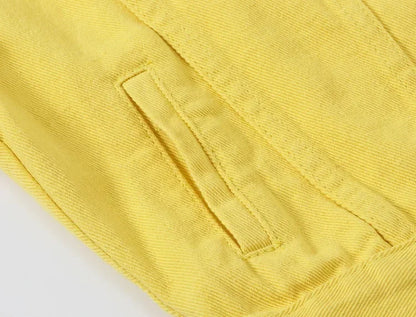 Yellow Women's Long Sleeve Jacket, Single Breasted Lapel Denim Jacket, Fashion Women's Tops Jacket Blue White Women's Coat