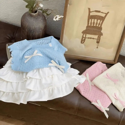 Casual Korean Style Girl's Half Body Skirt Summer Cute Bow Flower Bud Skirt Cake Skirts Sweet Children's Short Skirt Daily
