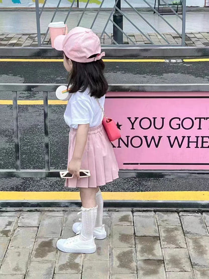 Teen Girl Summer Dress Kids Fashion Solid Color Pleated High Waist A-Line Skirt Children Casual Elastic Waist Mini Skirt Bottoms