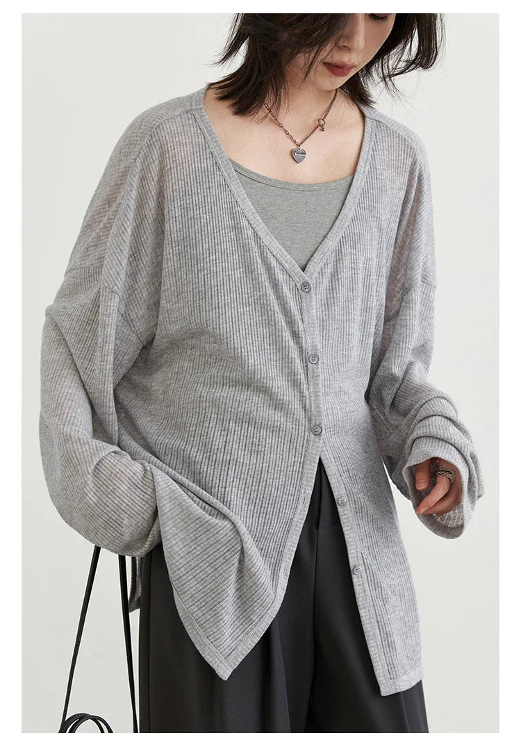 Women's Lightweight V-Neck Long Sleeve Cardigan Top, Sun Protection Spring Summer Autumn Jacket for Casual Daily Outwear