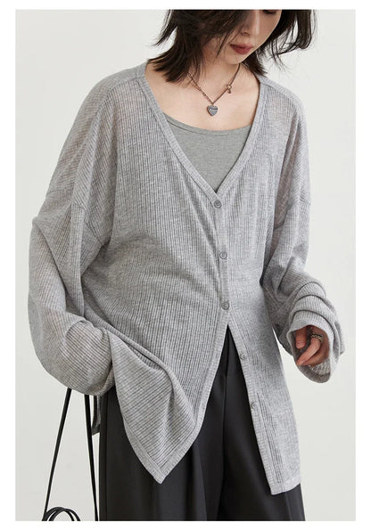 Women's Lightweight V-Neck Long Sleeve Cardigan Top, Sun Protection Spring Summer Autumn Jacket for Casual Daily Outwear
