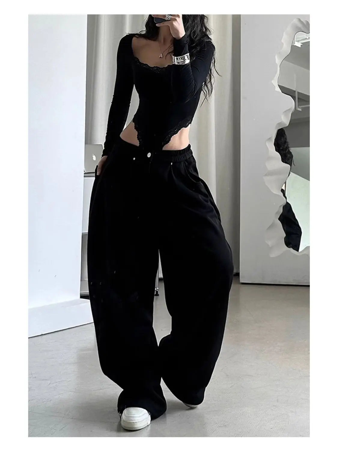 American Vintage Sweatpants Women Simple Classic Stretch High Waist Trousers Loos Lazy Jazz Hip Hop Dance Wide Leg Pants