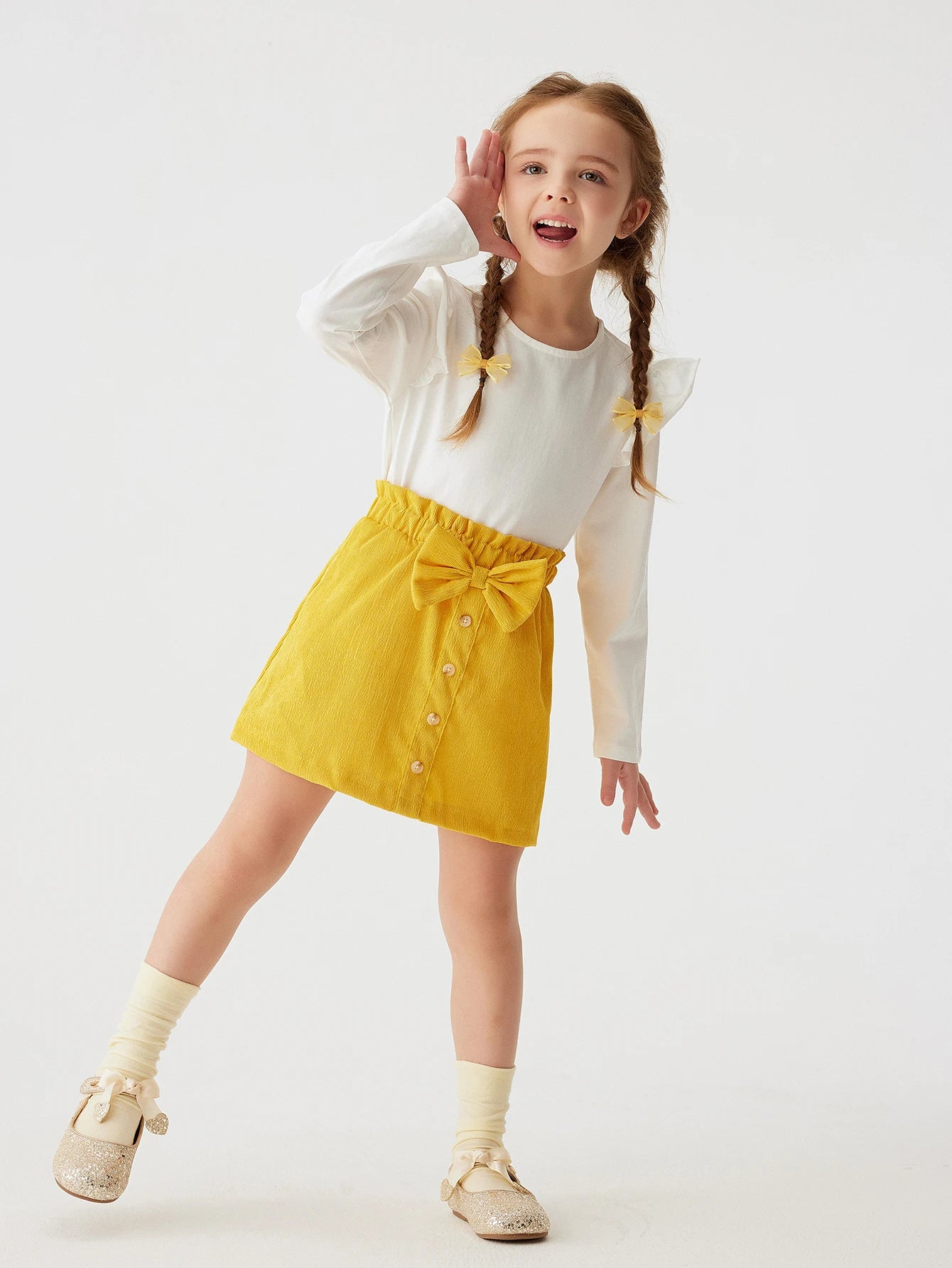 New Summer Girls Toddler Solid Colour Bustier Bow Button Design Sweet and Lovely Skirt Casual Comfortable Breathable