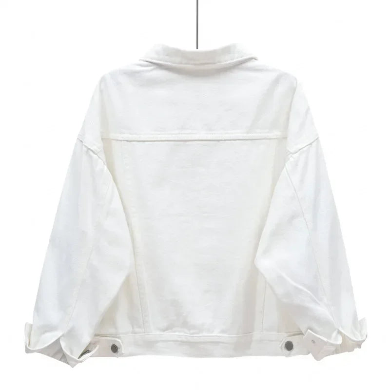 Yellow Women's Long Sleeve Jacket, Single Breasted Lapel Denim Jacket, Fashion Women's Tops Jacket Blue White Women's Coat