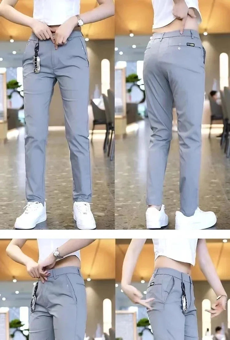 Ice Silk Men's Golf Men's Midweight Casual Pants Sports Pants Simple Design Khaki Black Slim Straight Leg Stretch Casual Trouse