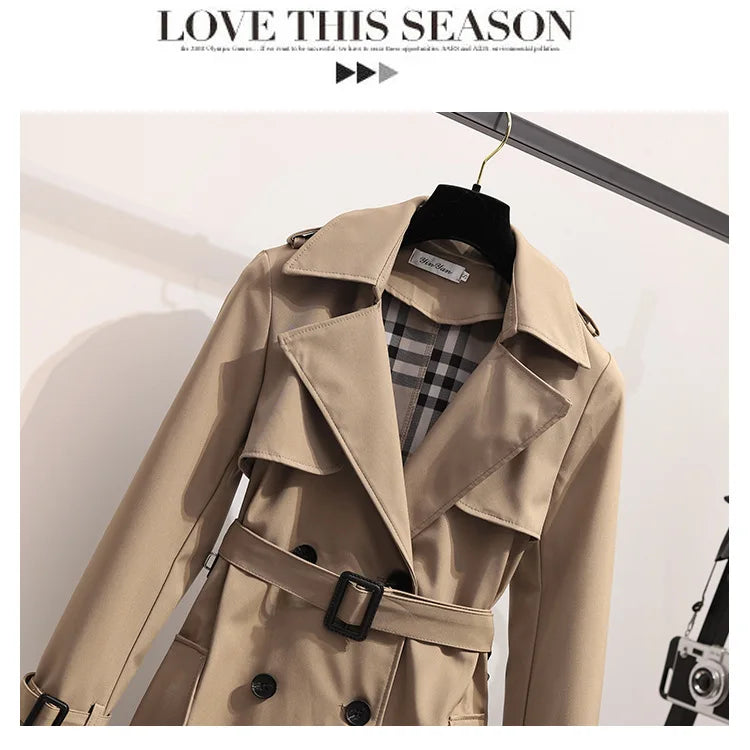 Women Fashion Trench New Coat Spring Autumn Korean Long Sleeve With Belt Jackets Solid British Style Coats Women's Chic Outwear