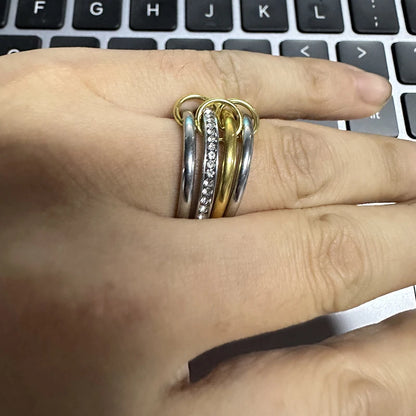 3 CZ Cubic Zirconia Ring Set Stackable Ring Silver Gold Stacking Rings Multi-Link Connected Statement Interlocking for Women