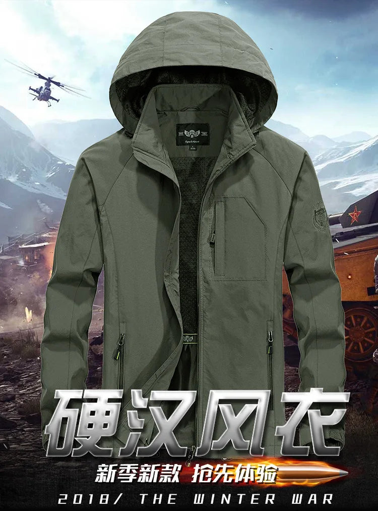 ARC Outdoor Men's, Fishing, Mountain Climbing, Traveling, Solid Color, Skiing, Camping, Waterproof and Breathable Hooded Jacket
