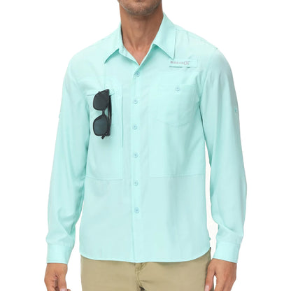 Men's UPF 50+ Casual Long Sleeve Fishing Shirts, Sun Protection Lightweight Breathable Button Down Fishing Shirt with Back Mesh