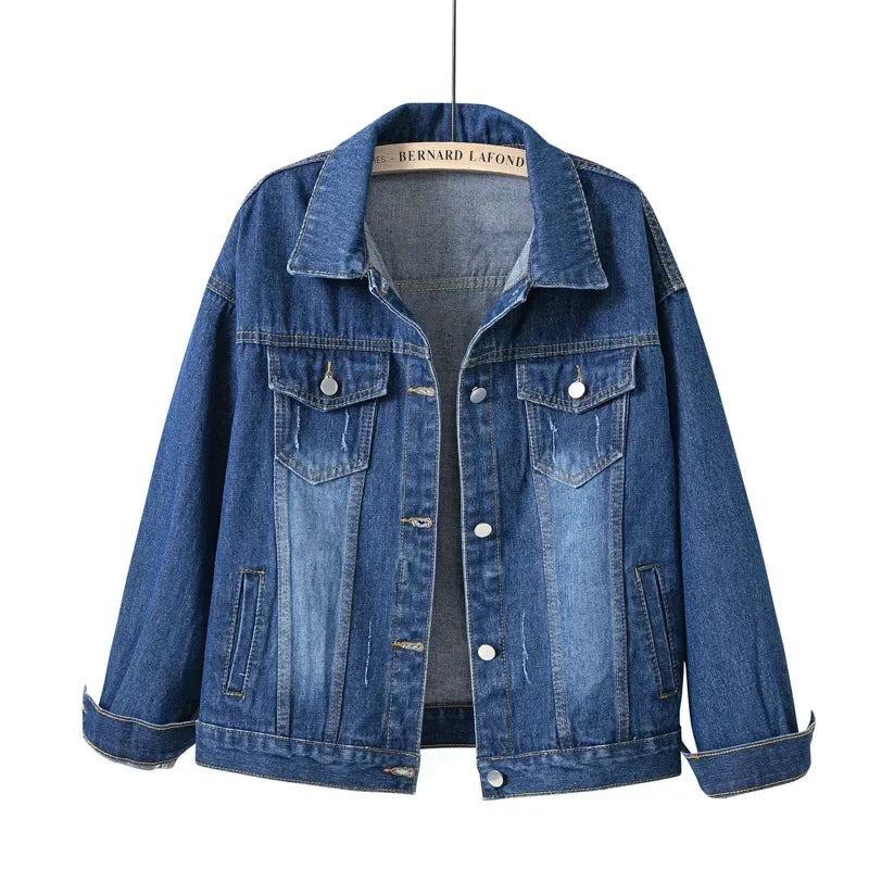 Yellow Women's Long Sleeve Jacket, Single Breasted Lapel Denim Jacket, Fashion Women's Tops Jacket Blue White Women's Coat