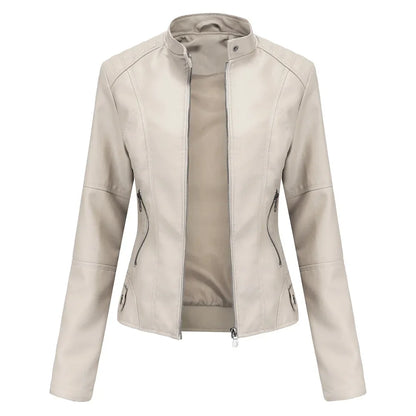 New women's leather jacket Slim jacket Thin section of the spring and autumn jacket Standing collar women's leather jacket