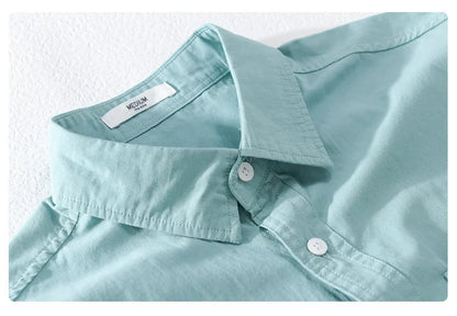 Summer Men's Casual Short Sleeve Comfortable Shirt 100% Cotton Sold Color Loose Simple Male Workwear Versatile Youth Fresh Shirt