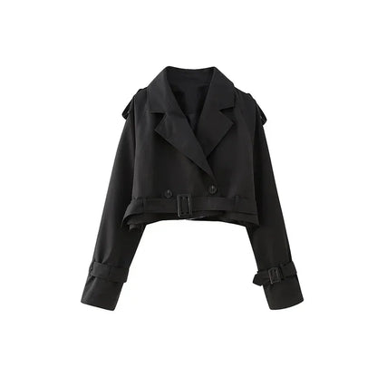 2025 Cropped Trench Coat with Belt - Vintage Double Breasted Spring Jacket for Women| Streetwear Outerwear