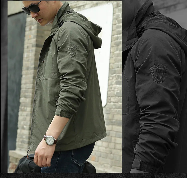 ARC Outdoor Men's, Fishing, Mountain Climbing, Traveling, Solid Color, Skiing, Camping, Waterproof and Breathable Hooded Jacket