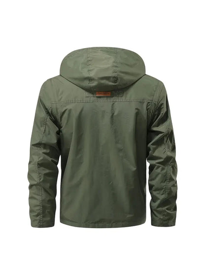 Detachable windproof sleeved hooded jacket suitable for outdoor activities men's casual waterproof multi pocket jacket vest