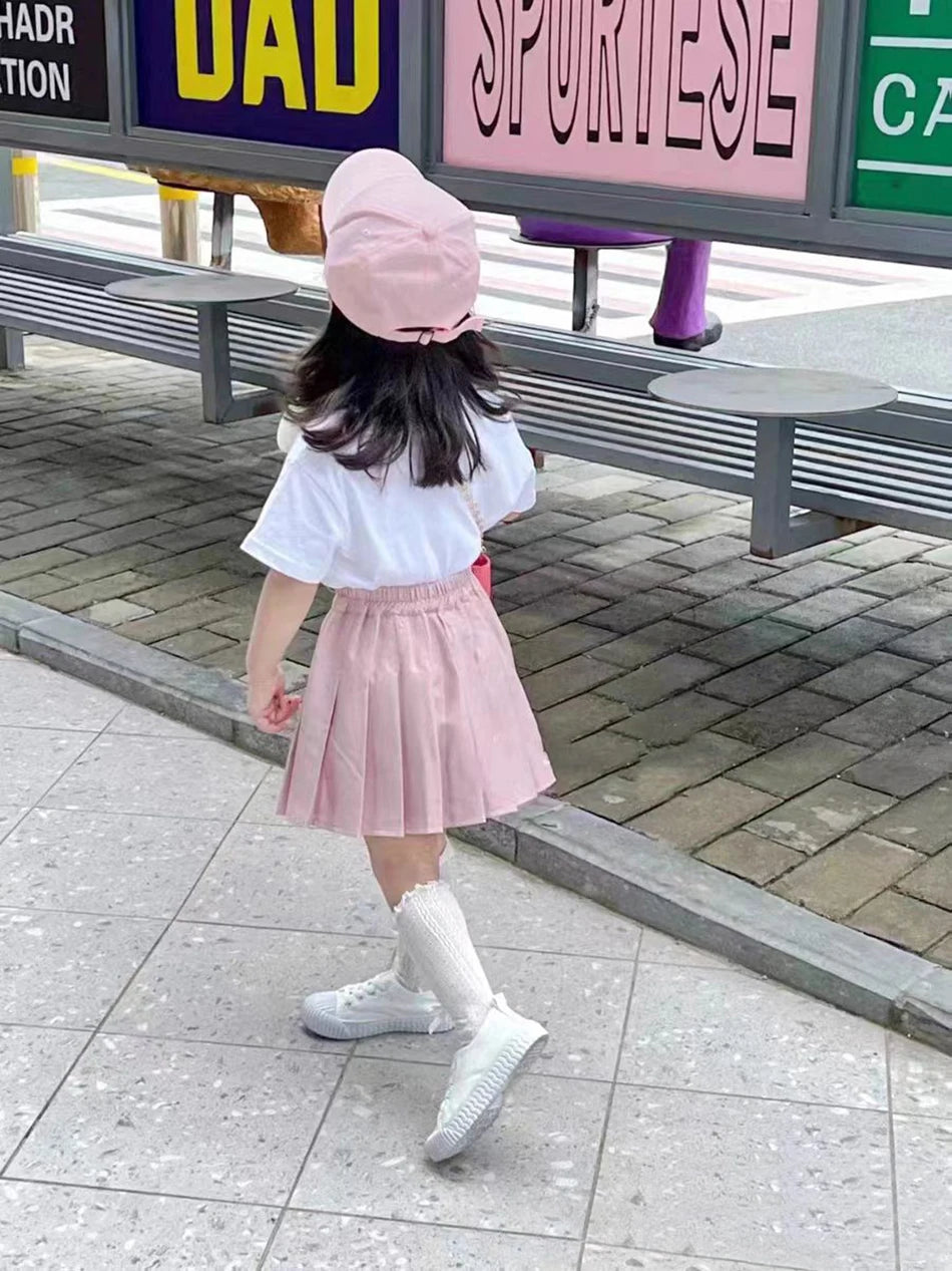 Teen Girl Summer Dress Kids Fashion Solid Color Pleated High Waist A-Line Skirt Children Casual Elastic Waist Mini Skirt Bottoms