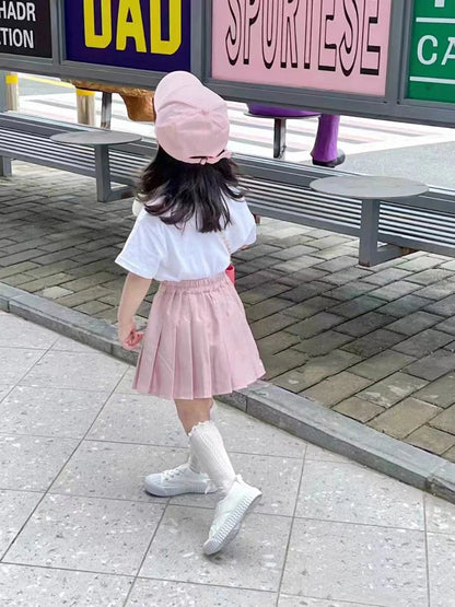 Teen Girl Summer Dress Kids Fashion Solid Color Pleated High Waist A-Line Skirt Children Casual Elastic Waist Mini Skirt Bottoms