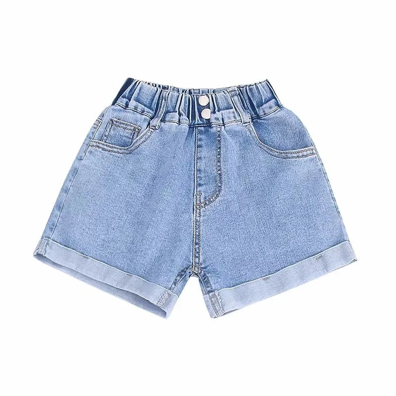Girls' Denim Shorts - Summer Casual Stretchy Jean Shorts for Kids, Comfortable Loose Fit