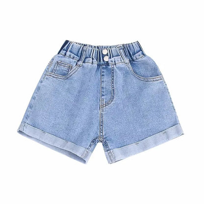 Girls' Denim Shorts - Summer Casual Stretchy Jean Shorts for Kids, Comfortable Loose Fit