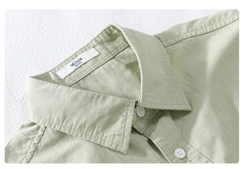 Summer Men's Casual Short Sleeve Comfortable Shirt 100% Cotton Sold Color Loose Simple Male Workwear Versatile Youth Fresh Shirt