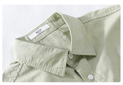 Summer Men's Casual Short Sleeve Comfortable Shirt 100% Cotton Sold Color Loose Simple Male Workwear Versatile Youth Fresh Shirt