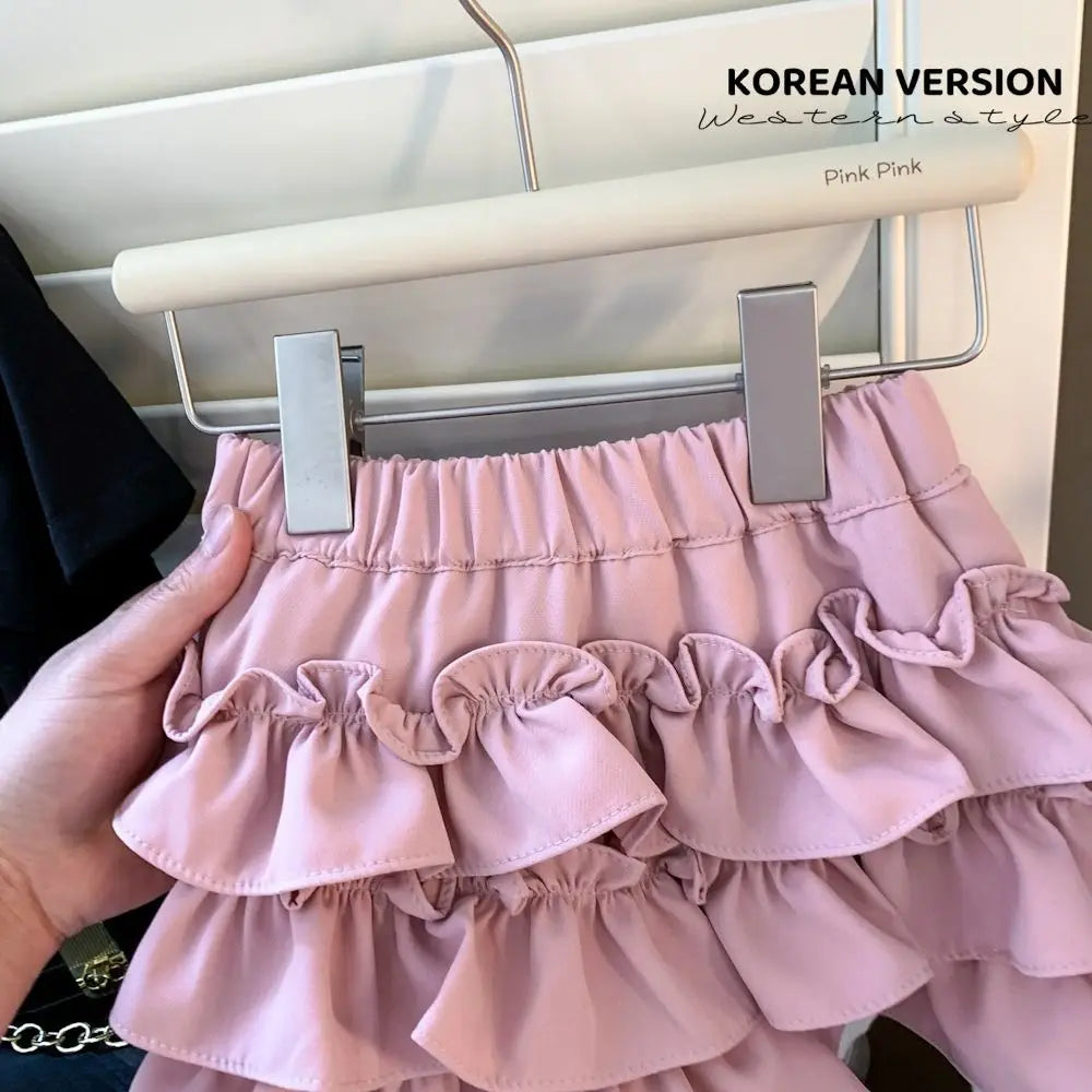 Casual Korean Style Girl's Half Body Skirt Summer Cute Bow Flower Bud Skirt Cake Skirts Sweet Children's Short Skirt Daily