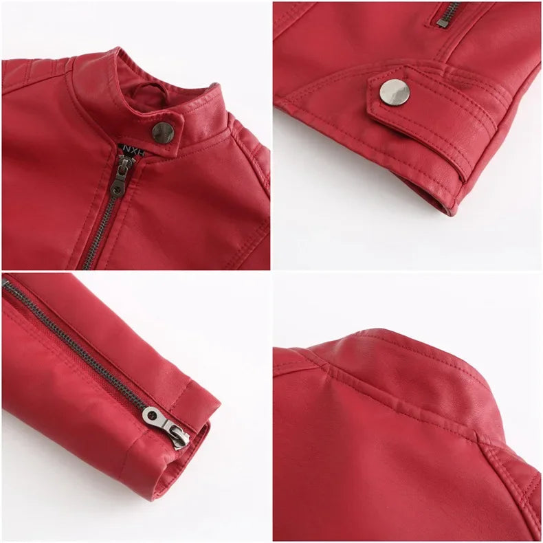 New women's leather jacket Slim jacket Thin section of the spring and autumn jacket Standing collar women's leather jacket