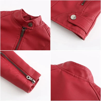 New women's leather jacket Slim jacket Thin section of the spring and autumn jacket Standing collar women's leather jacket
