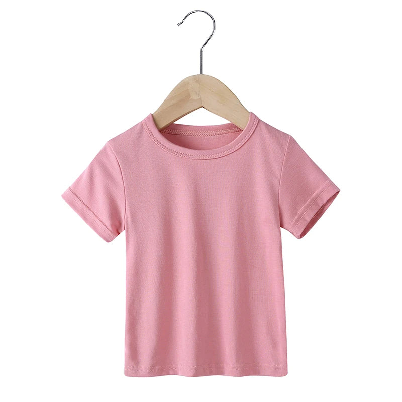 2025 Summer Breathable Kids Boy Girl T-Shirts Clothes Modal Solid Short Sleeve Tops For Infant Baby Tees Children's Clothing