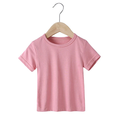 2025 Summer Breathable Kids Boy Girl T-Shirts Clothes Modal Solid Short Sleeve Tops For Infant Baby Tees Children's Clothing