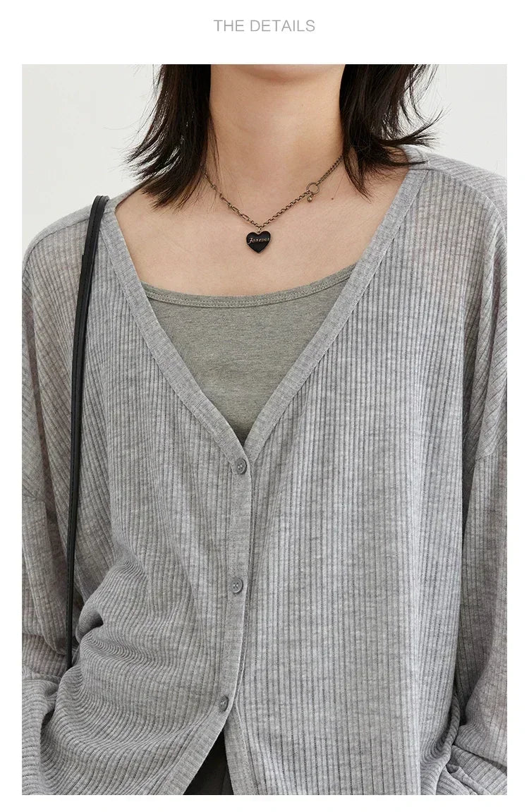 Women's Lightweight V-Neck Long Sleeve Cardigan Top, Sun Protection Spring Summer Autumn Jacket for Casual Daily Outwear