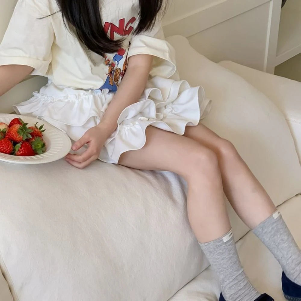 Casual Korean Style Girl's Half Body Skirt Summer Cute Bow Flower Bud Skirt Cake Skirts Sweet Children's Short Skirt Daily